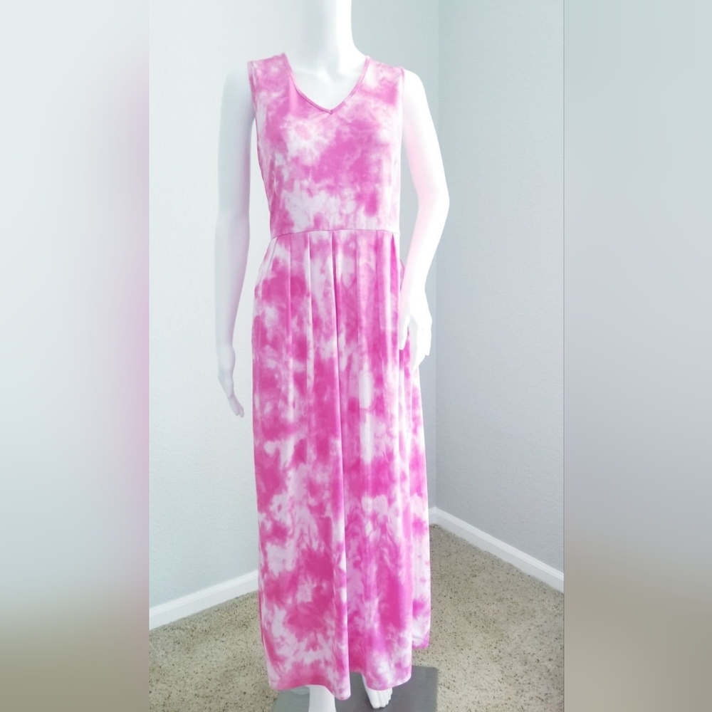 Louise Dell Olio Feather Jersey Pink Tiedyed Maxi Dress